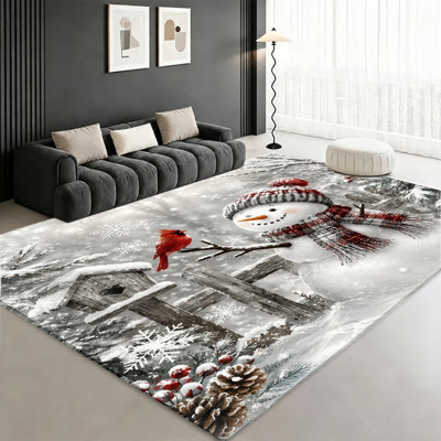 Tapis d'hiver à motif bonhomme de neige et cardinal, design festif de Noël, tapis de sol antidérapant, décoration intérieure confortable pour salon, chambre, entrée, cuisine, dortoir