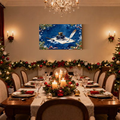 Ensemble de 3 impressions sur toile de Noël enneigées à la plume et à l'encre
