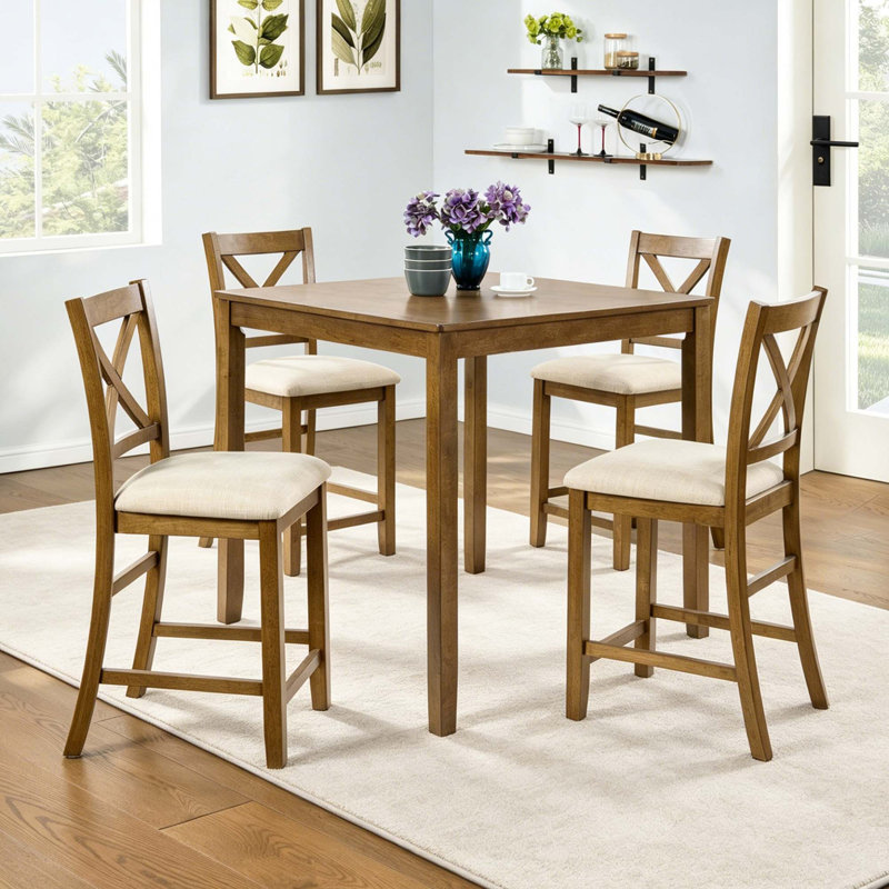 Ensemble de 4 chaises de salle à manger en bois à hauteur de comptoir avec siège rembourré et dossier en X