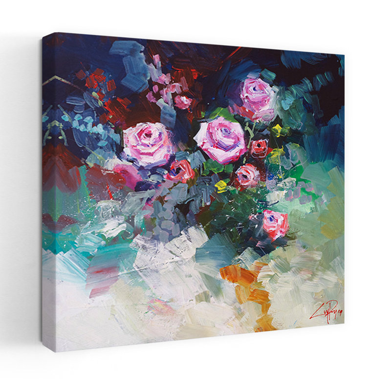 Roses, art contemporain abstrait, H 32 po x l 32 po