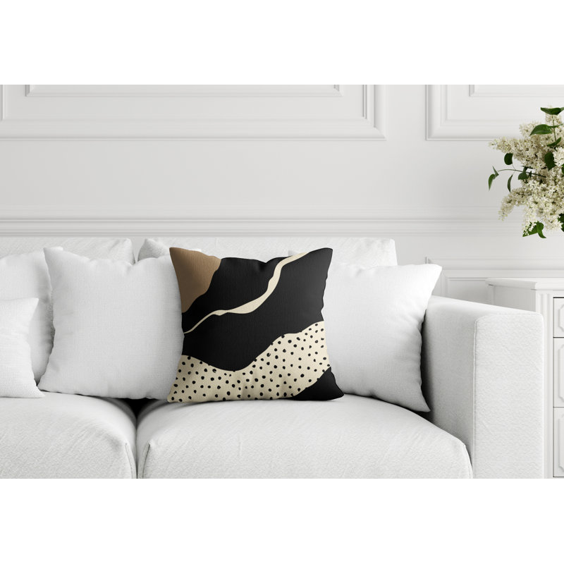 Coussin décoratif intérieur / extérieur en polyester filé Toni, Noir / blanc cassé / beige, 19 po x 19 po
