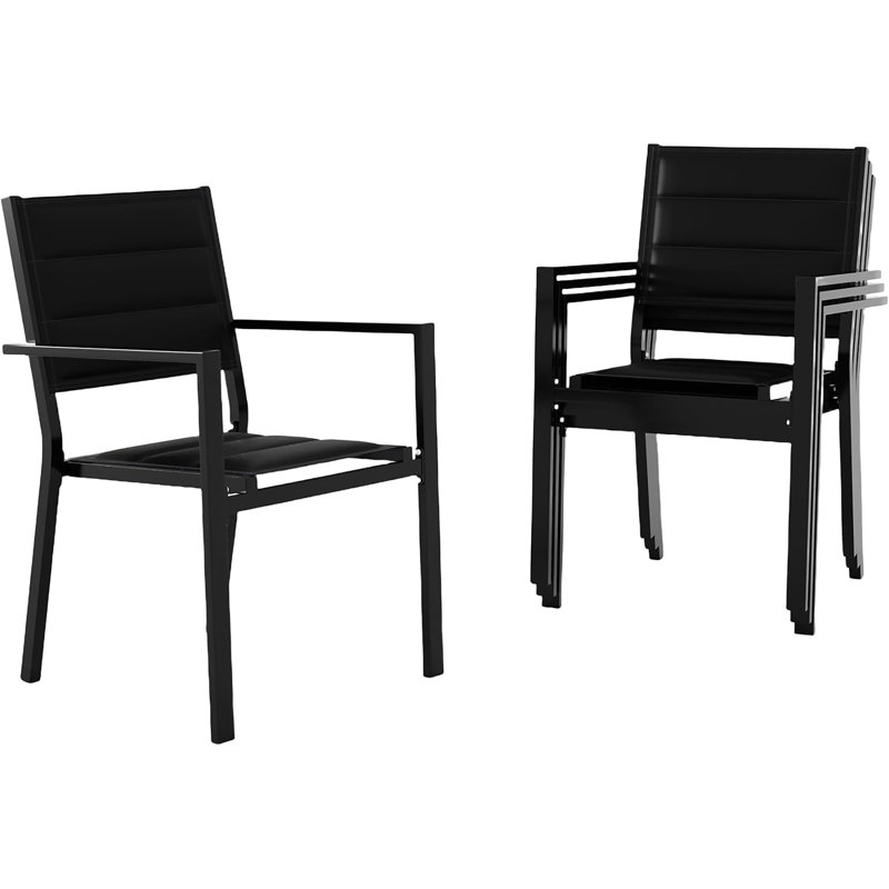 Ensemble de 4 chaises de patio empilables en aluminium, Noir