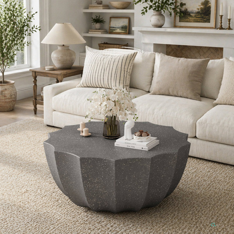 Table basse imperméable 35,43 po moderne pour l'extérieur et l'intérieur, conception en ciment MgO durable, convient aux terrasses, jardins, arrière-cours et salons