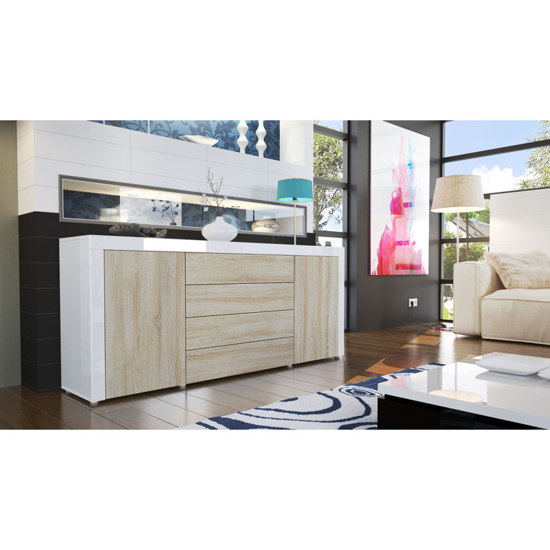 Sideboard Mccutcheon, White (Glossy)/Oak/White (Glossy)