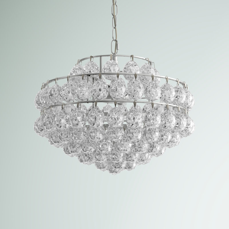 Luminaire suspendu à niveaux unique à 3 lumières avec détails en cristal Kieron, H 72 po x l 12 po x P 12 po, Chrome