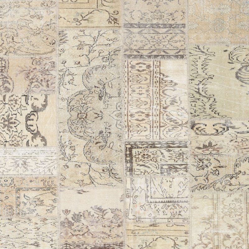 Tapis contemporain beige / brun, Carré 5 pi