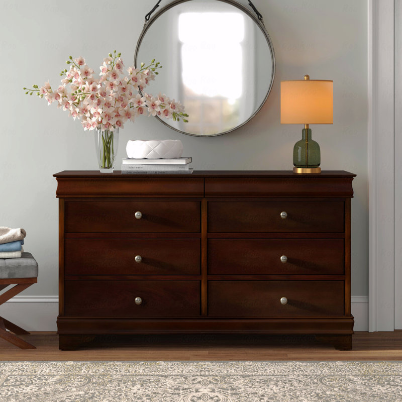 Finition cerisier brun style Louis Phillipe commode 1pc de 6 tiroirs cachés meubles en bois