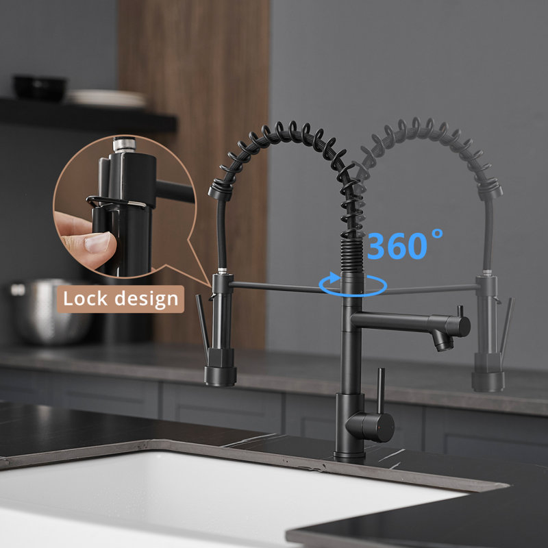 Robinet d'évier de cuisine avec distributeur de savon, robinet de cuisine avec douchette rétractable 2 modes en acier inoxydable 304, poignée simple, robinet rétractable noir