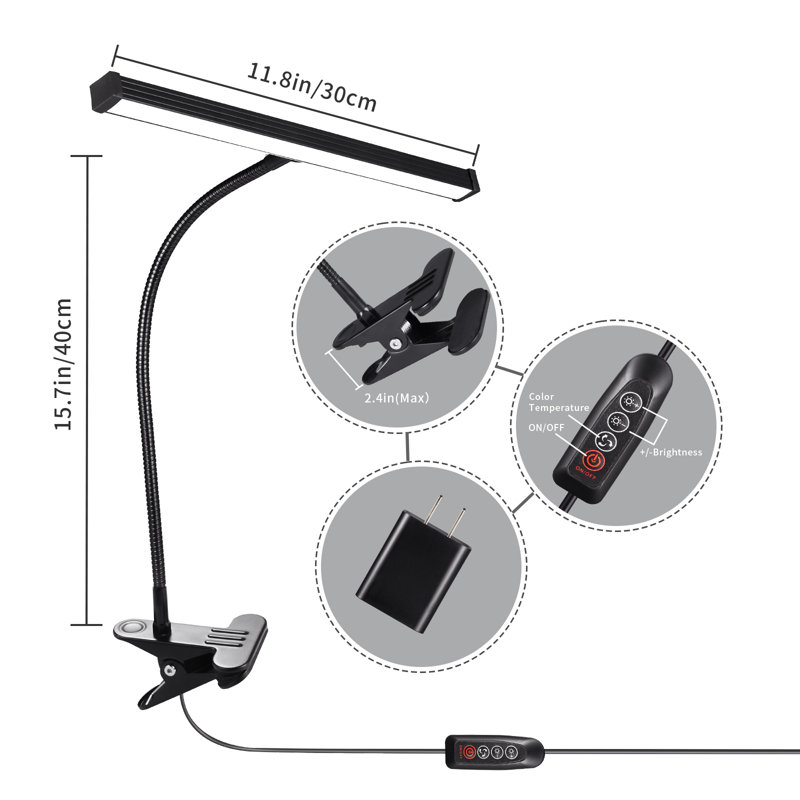 Lampe de bureau à DEL avec pince, lampe de table à col-de-cygne flexible