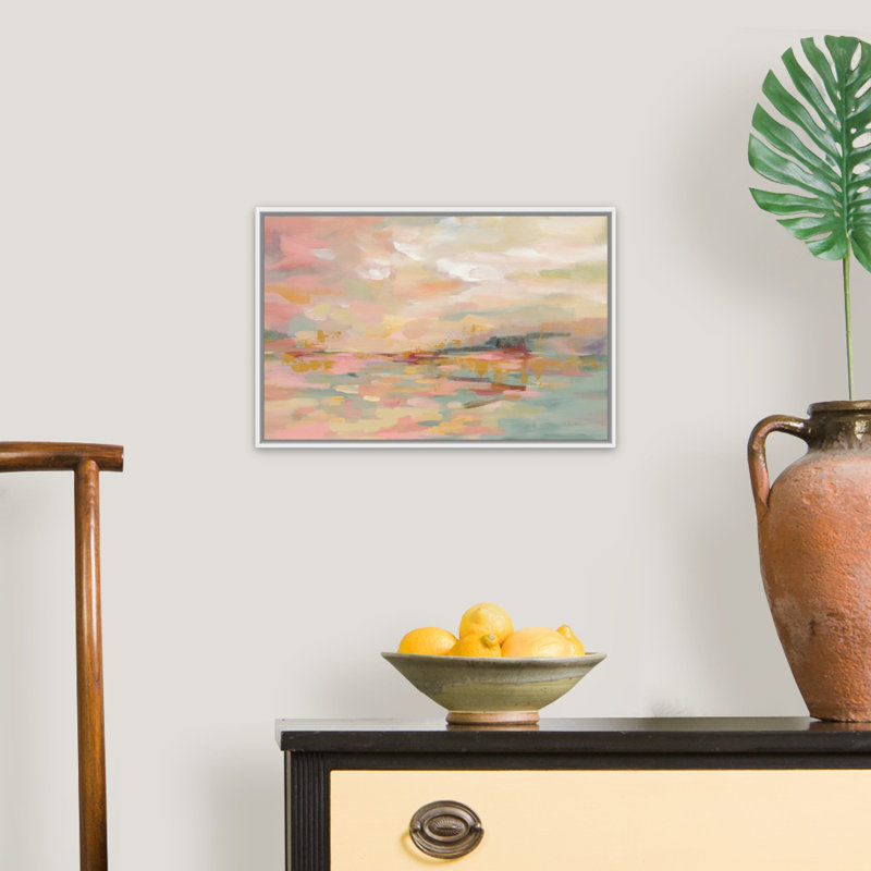 " Pink Waves ", Floater Framed Print, 14" H x 20" W, White