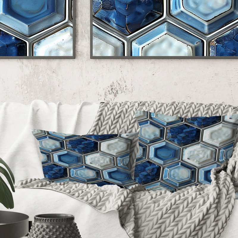 Imprimé hexagonal bleu et blanc - coussin lombaire moderne