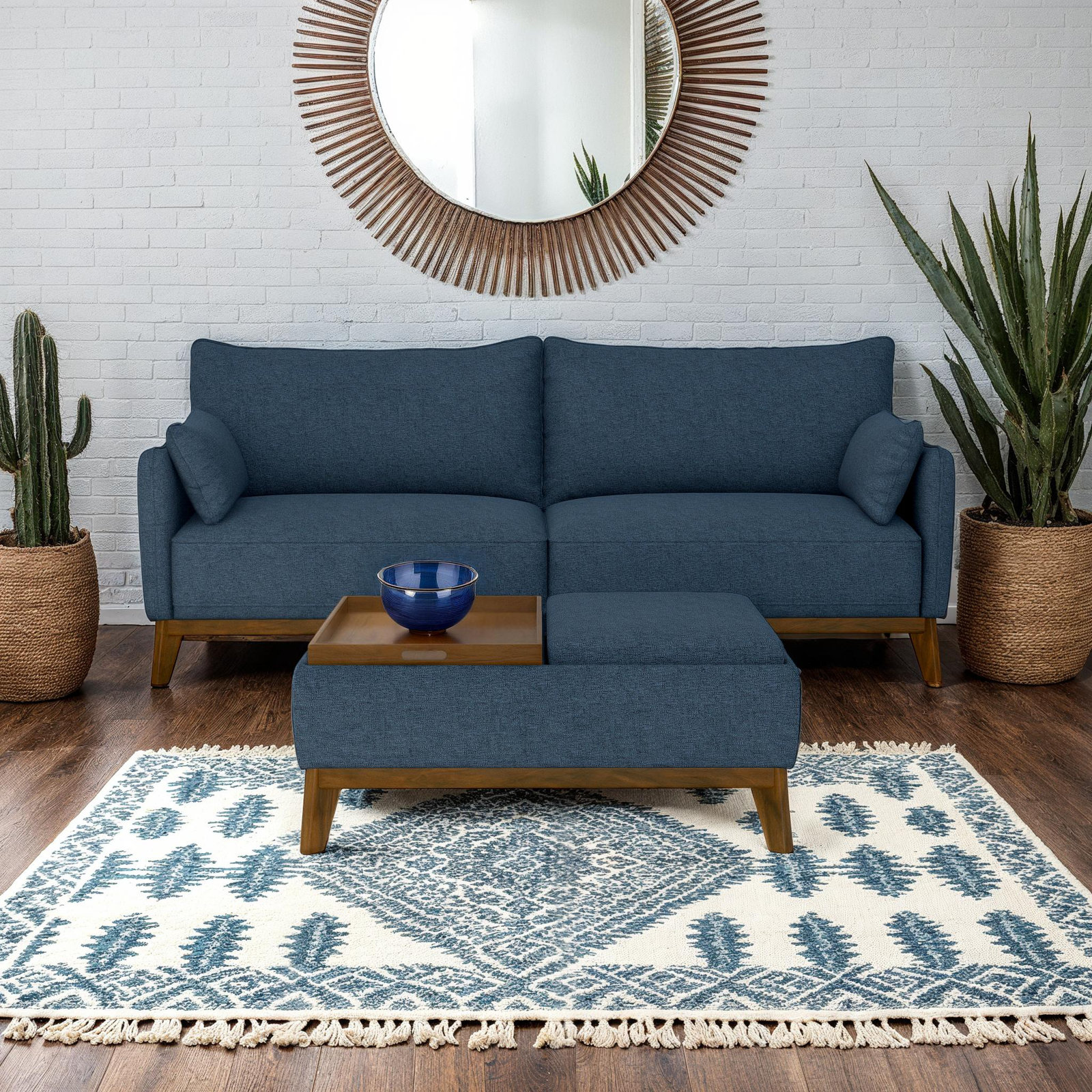 Upholstered Sofa With Storage And Tray Ottoman
