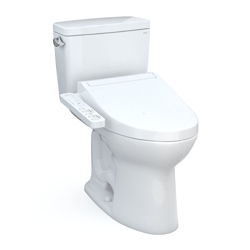 Toilette allongée deux pièces 1,6 GPF TOTO® Drake® WASHLET® + avec siège de bidet en coton blanc, GPF 1,6 GPF