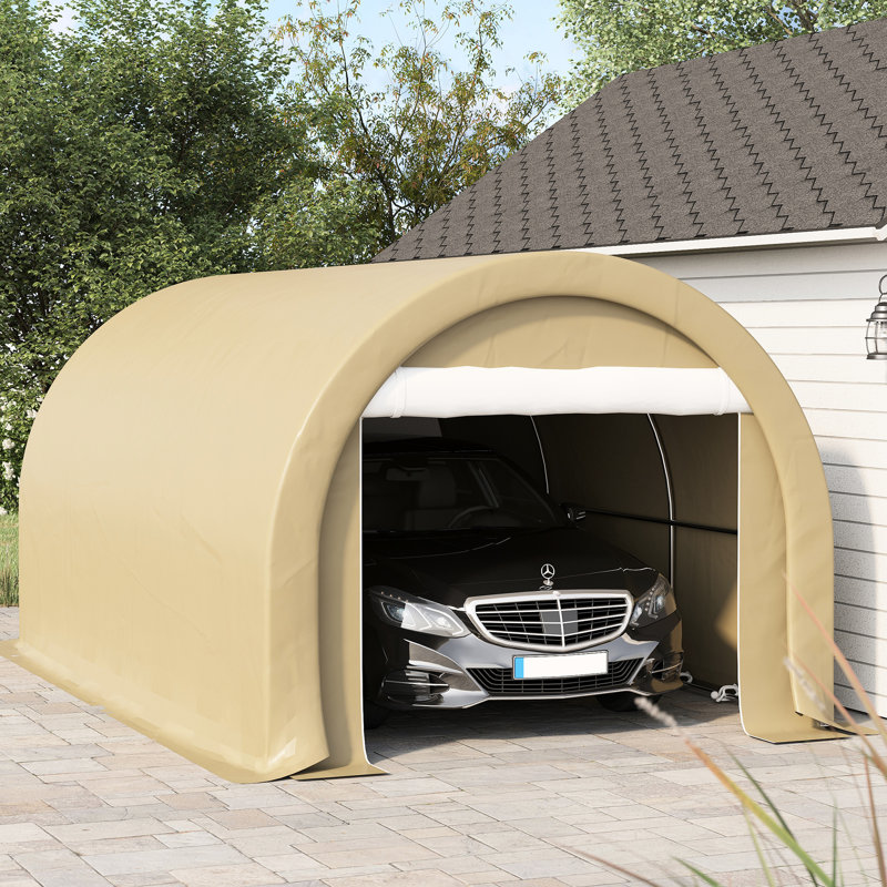 Abri pour véhicule 10 pi x 16 pi - Auvent en PE, acier galvanisé, pour voiture, bateau, vélo, beige 16 pi, robuste