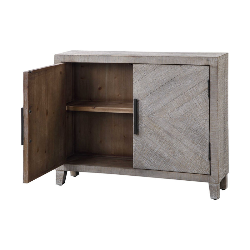 White Wash Fir Wood 2-Door Accent Cabinet
