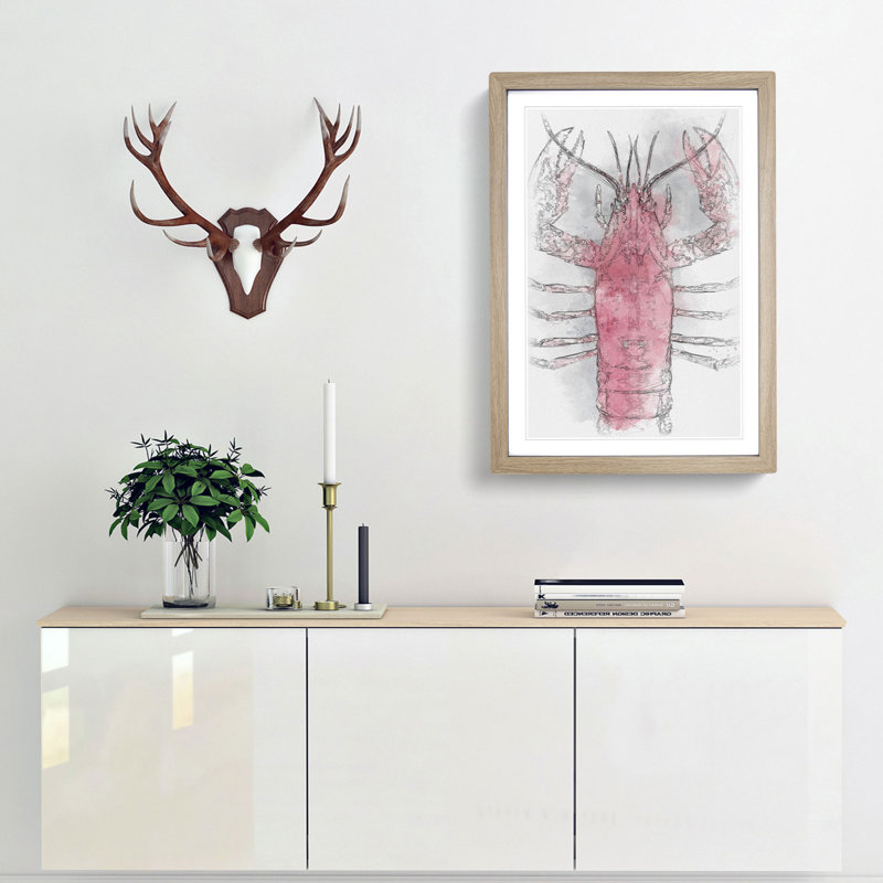 The Pink Lobster - Picture Frame Painting Print, Oak Framed, 33cm H x 24cm W x 2cm D