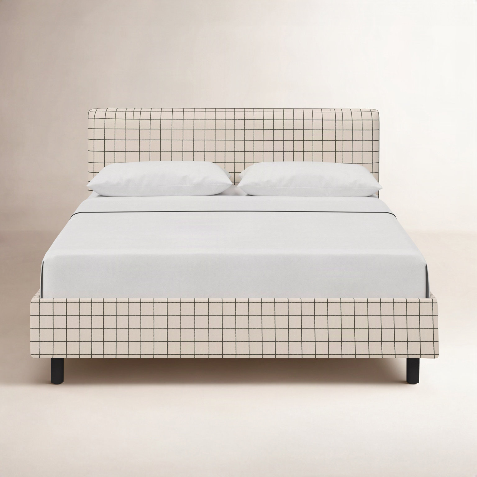 Avila Cotton Upholstered Bed, Full, Evelyn Natural Asbtract