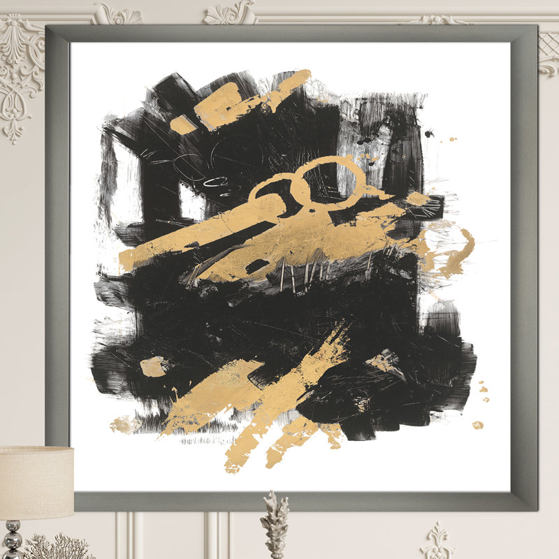 Art mural abstrait sur toile, impression d'art moderne noir doré - Doré et noir Drift I, H 40 po x l 30 po x P 1,5 po