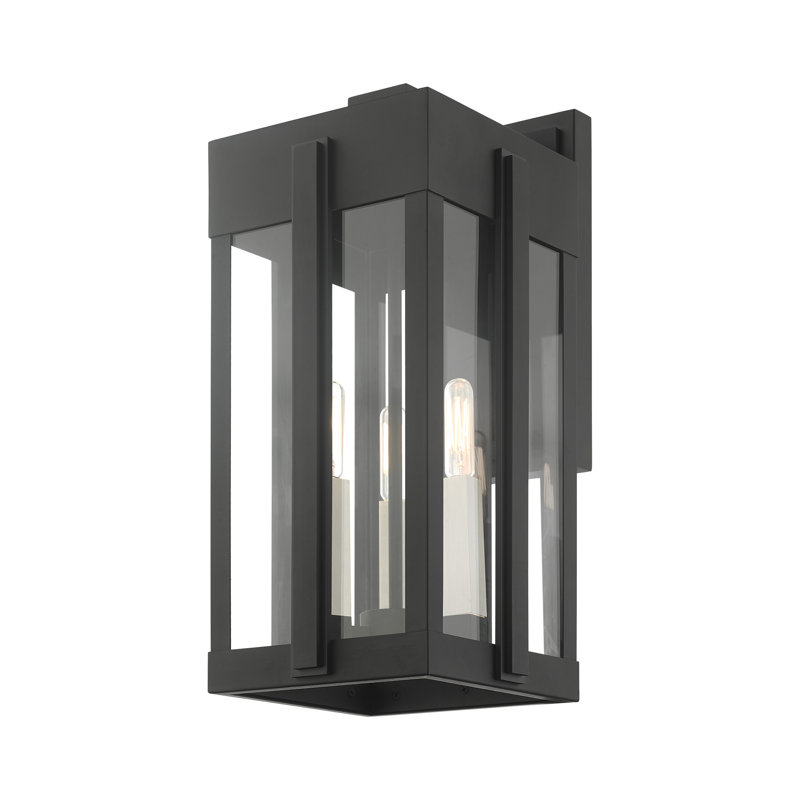 Lanterne murale d'extérieur à 3 ampoules Ikeisha, H 18 po x l 8 po x P 10,125 po, Noir