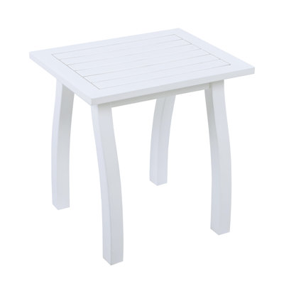  SELMA Acacia Wood Accent Side Table, Weather-Resistant Rectangular Patio End Table with Curved Legs, White PU