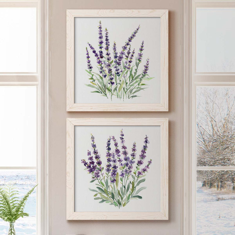 Lavande botanique I - ensemble de 2 peintures sur toile encadrées, H 17 po x l 34 po x P 1,5 po, Cadre blanc