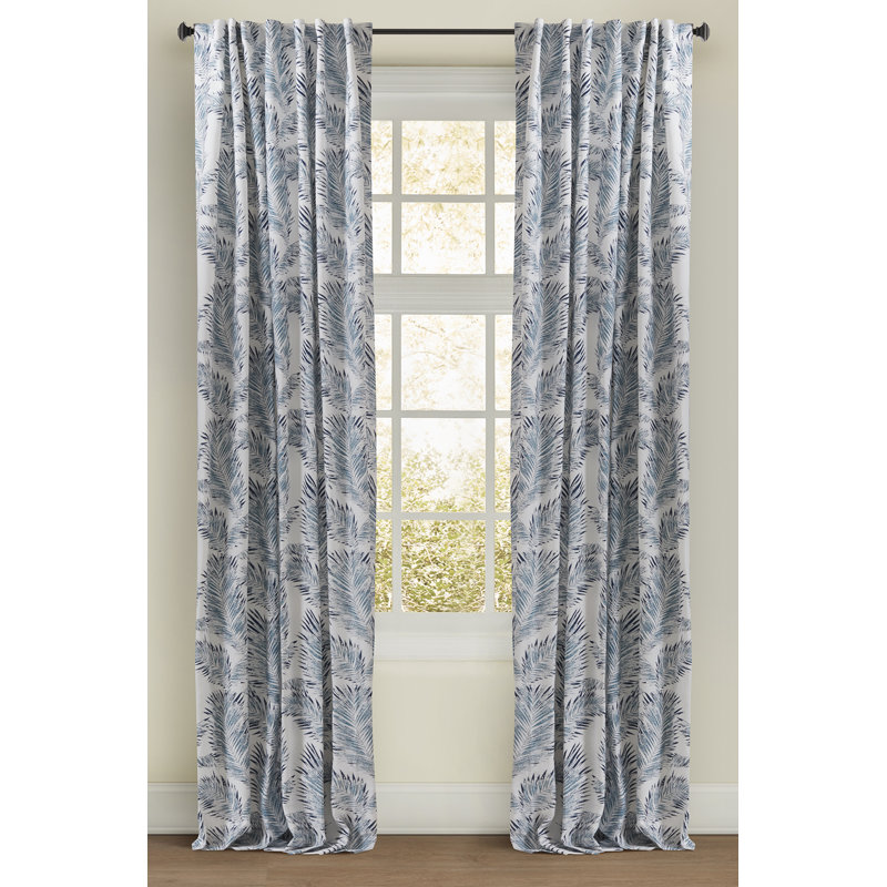 Blade Cotton Blend Floral Room Darkening Thermal Rod Pocket Curtain Panels, Blue, 50" W x 108" L