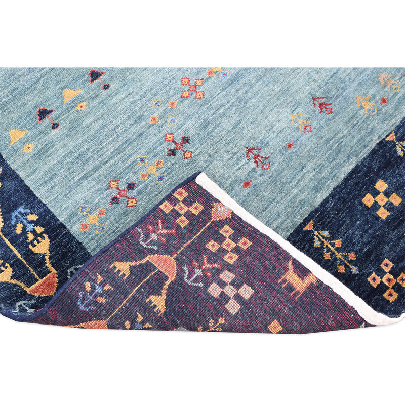 Wool Southwestern Area Rug in Green, Rectangle 5' x 8'