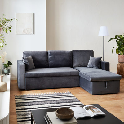 3-seater reversible velvet corner sofa bed with storage