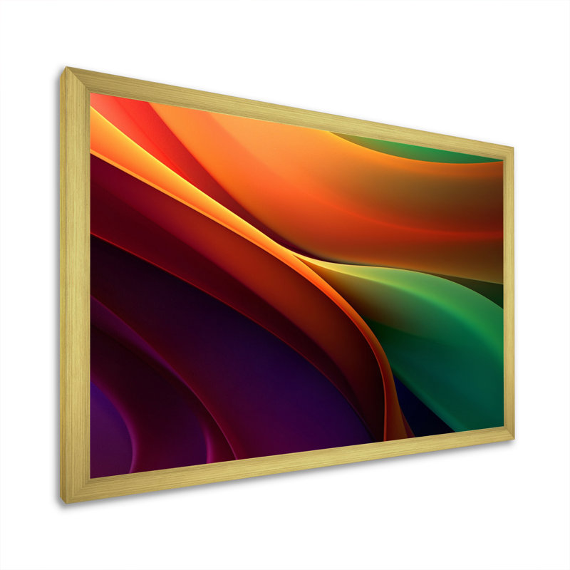 " Orange Green Spectral Currents ", Gold Single Picture Framed, 12" H  x 20" W x 1" D