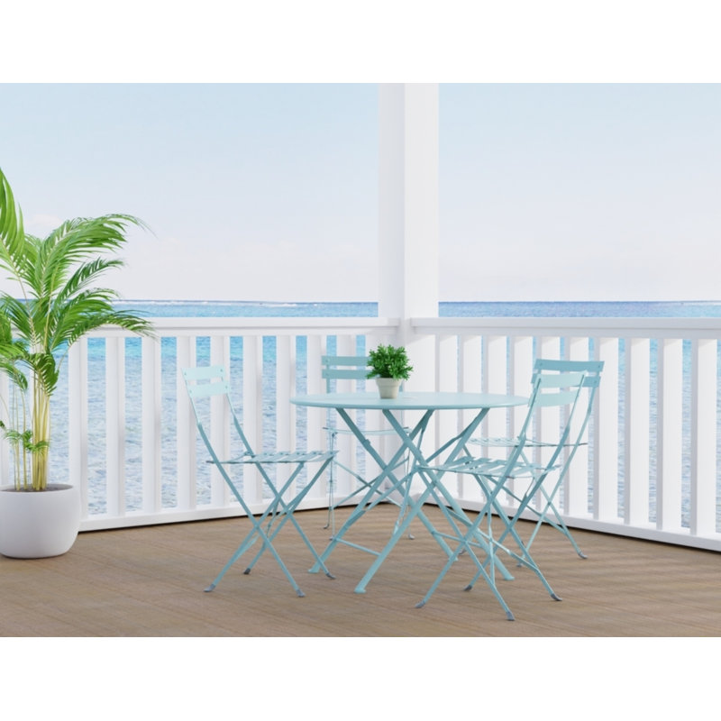 Ensemble bistro rond élégant 36 po avec trou pour parasol Elegant Teal, Bleu sarcelle