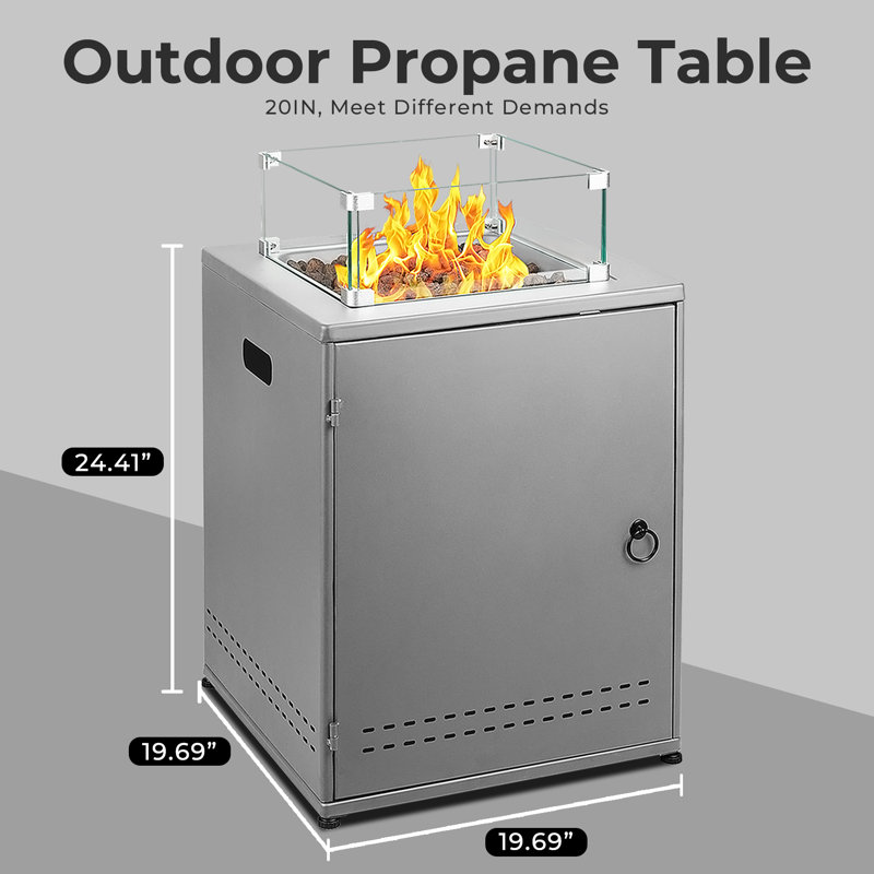  20" Portable Propane Fire Pit Table For Outdoor, Csa Certified Steel Fire Pit With Hidden Tank Storage, Knob Control, Wind Cover For Patio, Deck, Backyard, Camping
