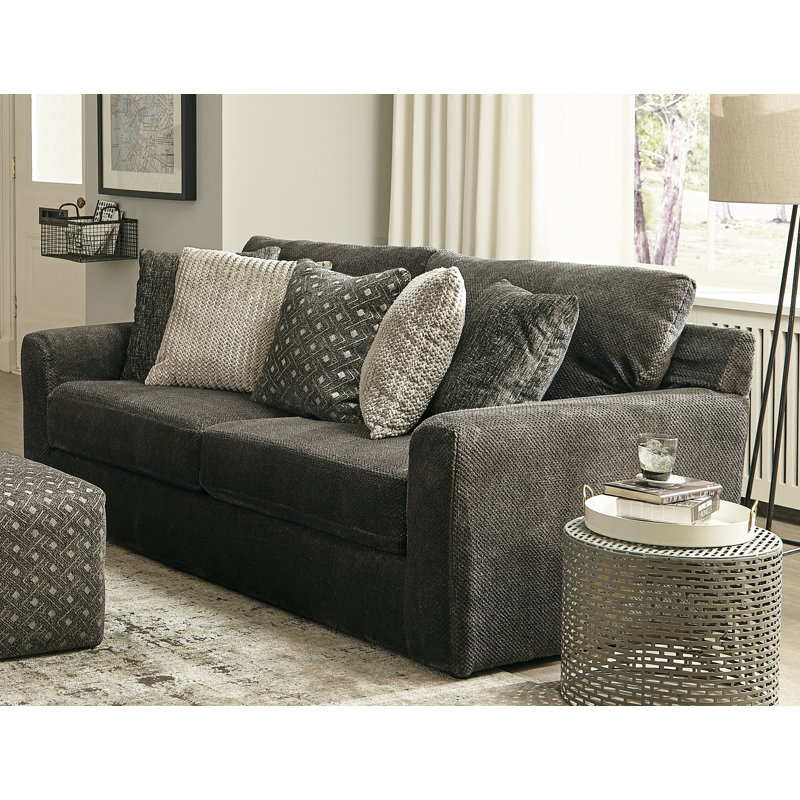 Vanaheim 89" Square Arm Sofa with Reversible Cushions, Smoke 100% Polyester
