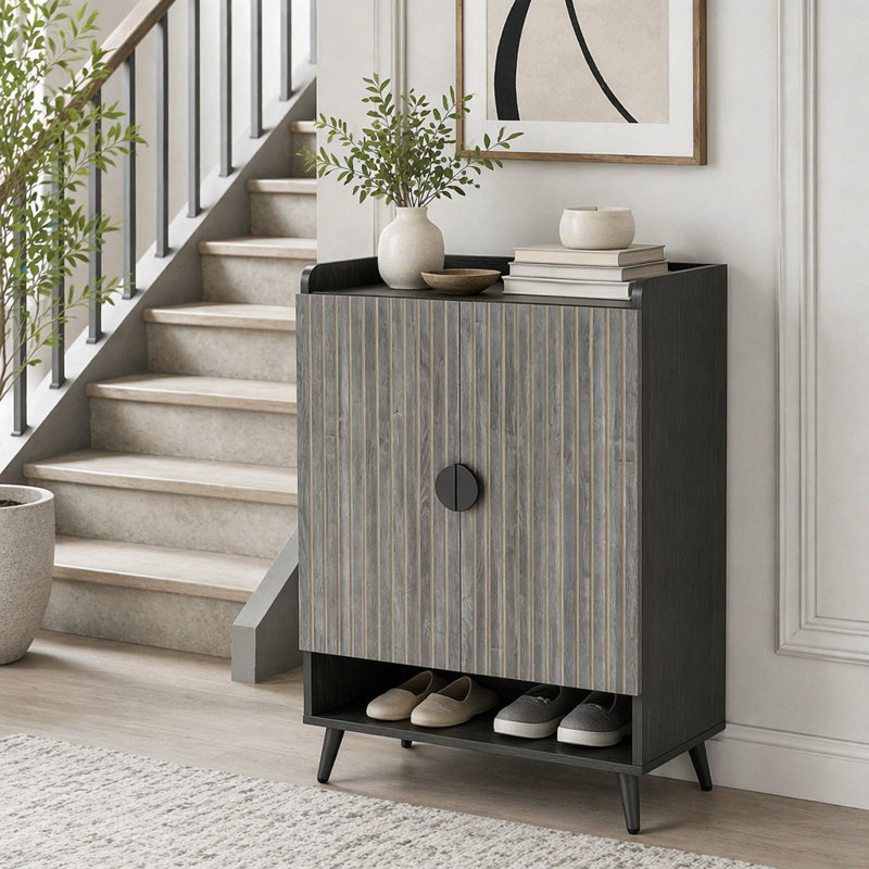 Armoire de rangement moderne pour chaussures, Noir, gris