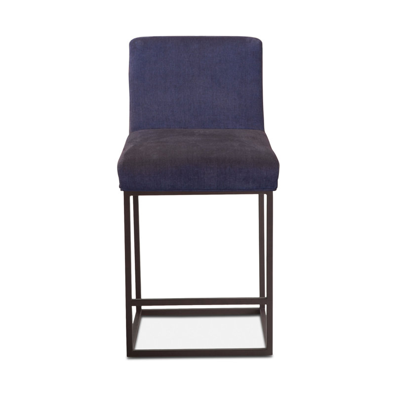 Renegade Upholstered Stool with Solid Wood Frame, Navy Blue