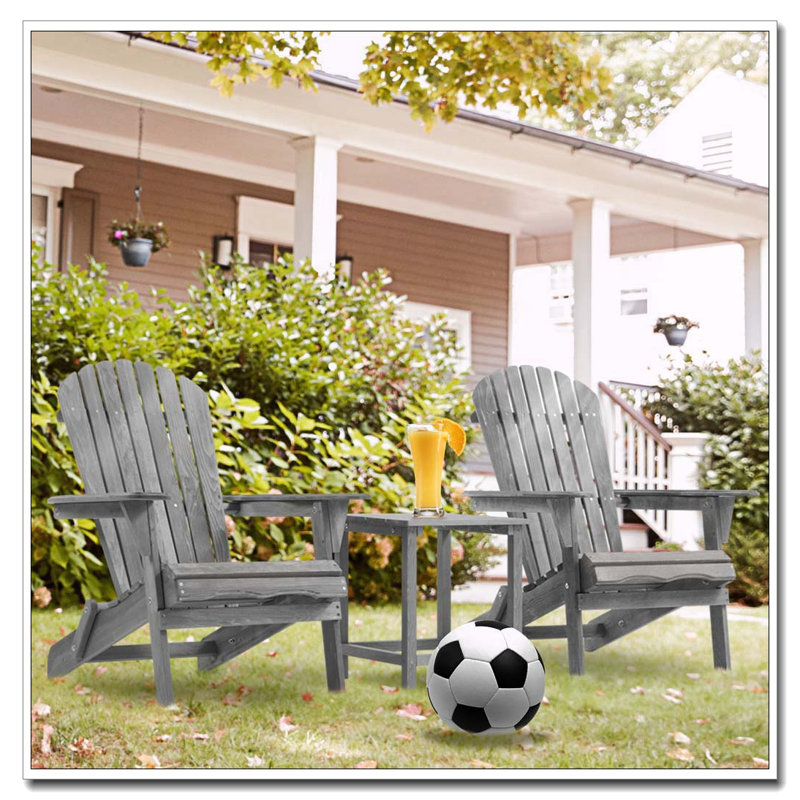 Solid Wood Folding Adirondack Chair Set of 2, Weather-Resistant Outdoor Lounge with Foldable Design, Gray