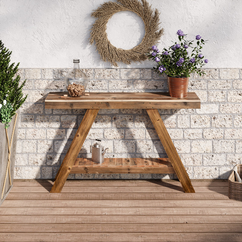 Console 46 po en bois massif vieilli, Brun
