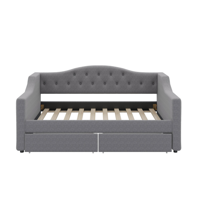 Twin XL Size Daybed With LED Belt And 2 Drawers, Gray