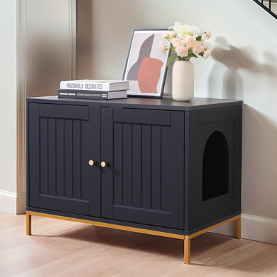 Modern Black Cat Litter Box Enclosure, Dual-entry Litter Box Cabinet