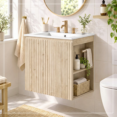 Meuble-lavabo mural avec lavabo, armoire à 2 portes et tablette ajustable