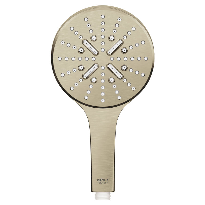 Pomme de douche à main à 3 réglages GROHE Rainshower, réglages de jet de pluie, 1,75 gal / min, Nickel brossé Infinity