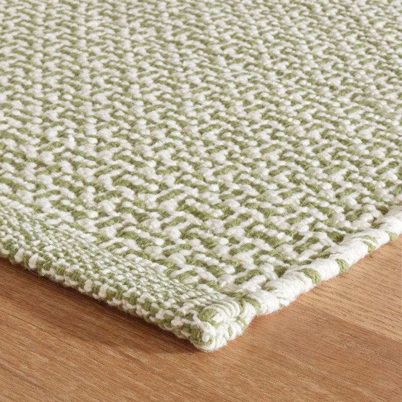 Miss Muffet Handwoven Cotton Rug, Rectangle 7'6" x 9'6", Olive/White