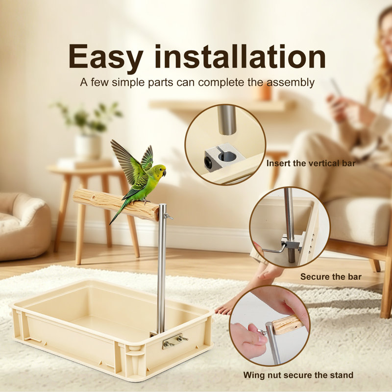 Perchoir d'oiseau avec plateau en plastique, intérieur, beige