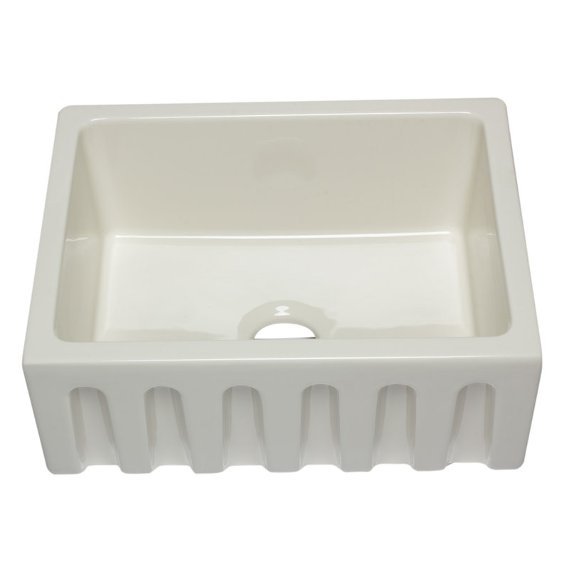 24'' L Single Bowl Fireclay Kitchen Sink, Biscuit