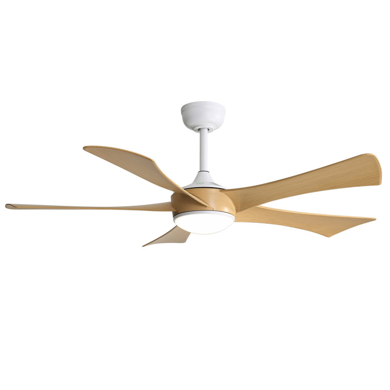Ventilateur de plafond 52 pouces avec lumière DEL 22W et 5 pales ABS télécommandées pour la chambre à coucher, Naturel, Blanc