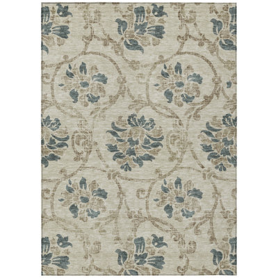 Tapis d'intérieur lavable floral extérieur brun clair 5 pi x 8 pi