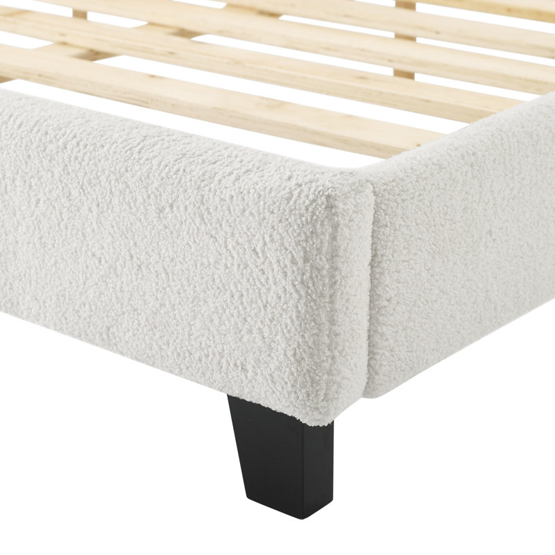 Lit plateforme tapissier en bois avec tête de lit Teddy, Grand lit, Blanc