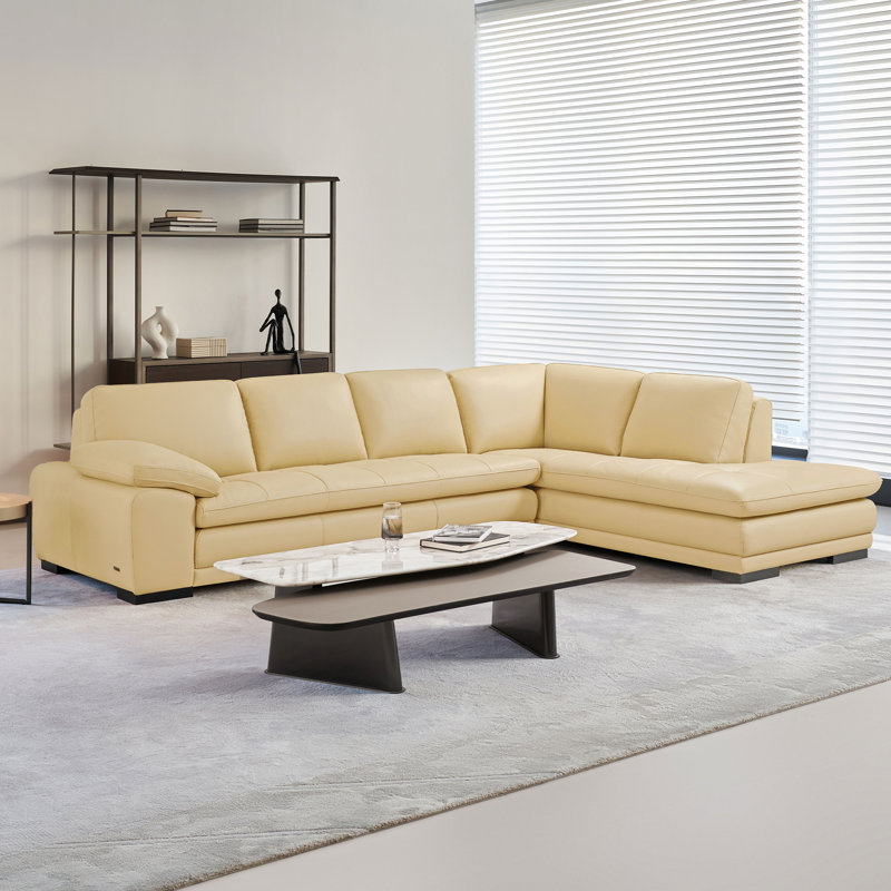 124" Wide Leather Match Sofa & Chaise, Right Hand Facing, Sand Leather Match