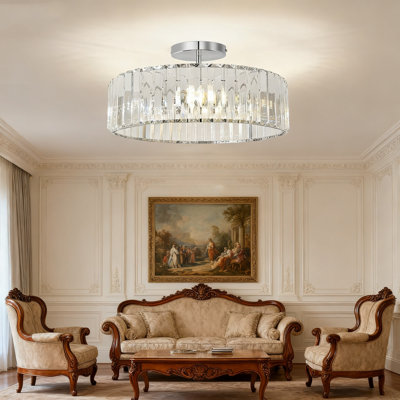 Modern Crystal Ceiling Light Fixture, Semi-Flush Mount Chandelier For Living Room, Kitchen, Bedroom, Bathroom, Dining Room With E26 Base, 3-Light