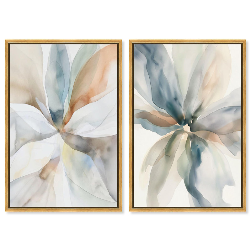 Ensemble de toiles d'art abstrait bleu par Art Remedy, cadre noir, 10 x 15, 16" H x 11" W, Gold Frame