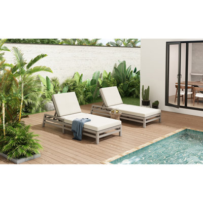 Ensemble de chaise longue d'extérieur réglable à 5 positions, bois massif avec coussins épais pour la détente de la piscine et du jardin
